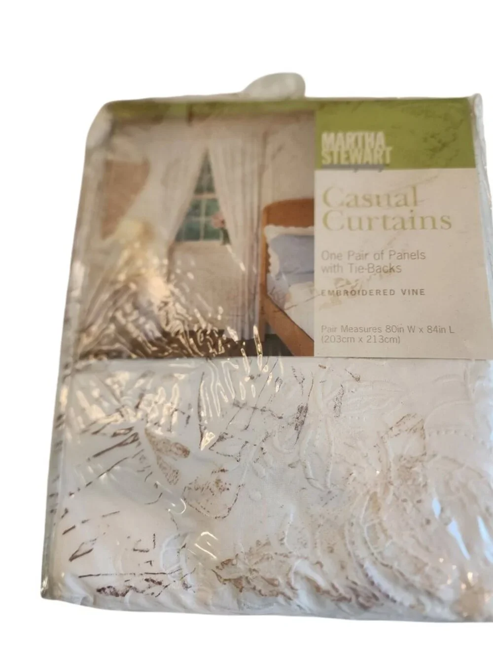 Martha Stewart Embroidered Vine Battenberg 100% Cotton  Curtains 80 x 84